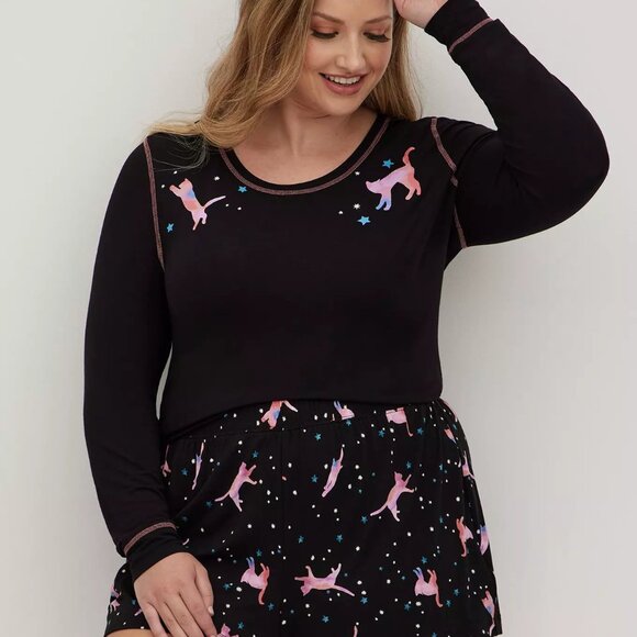 torrid Tops - Torrid Tee 3X Sleep Long Sleeve Galaxy Cats Black Super Soft Top Shirt Plus Size